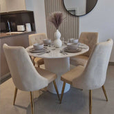 Fluted 4 Seater Marble Dining Table With White Wood Base